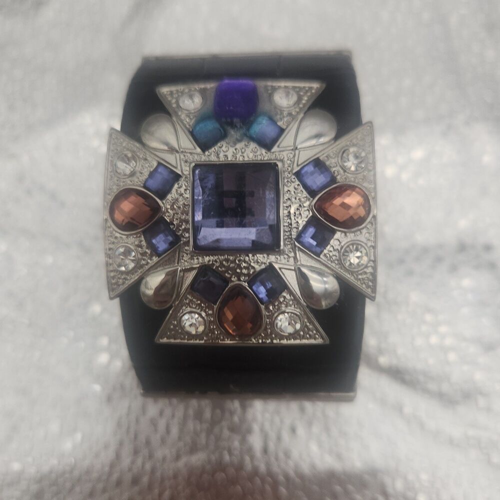 Bracelet Maltese Cross Power Genuine Leather Purple Pink Rhinestones Spring